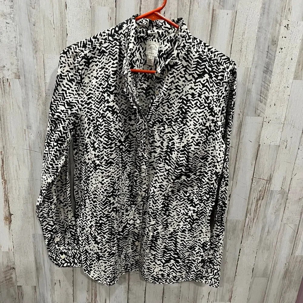 J. Crew Perfect Shirt Blouse Strada Fan Placket Button Down Womens Size 8 Cotton